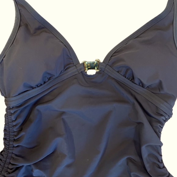 Dark Brown Merona Swimsuit Top Medium Rouched sides Padded Bra Ties at Neck - Picture 3 of 4